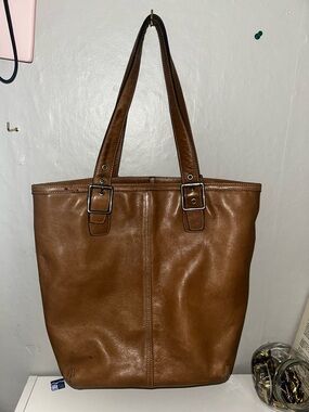 Coach Tan Leather Bucket Bag with Top Handles